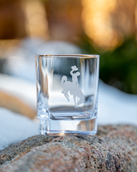 Campus Crystal® Square Etched Bucking Horse Rocks Glass