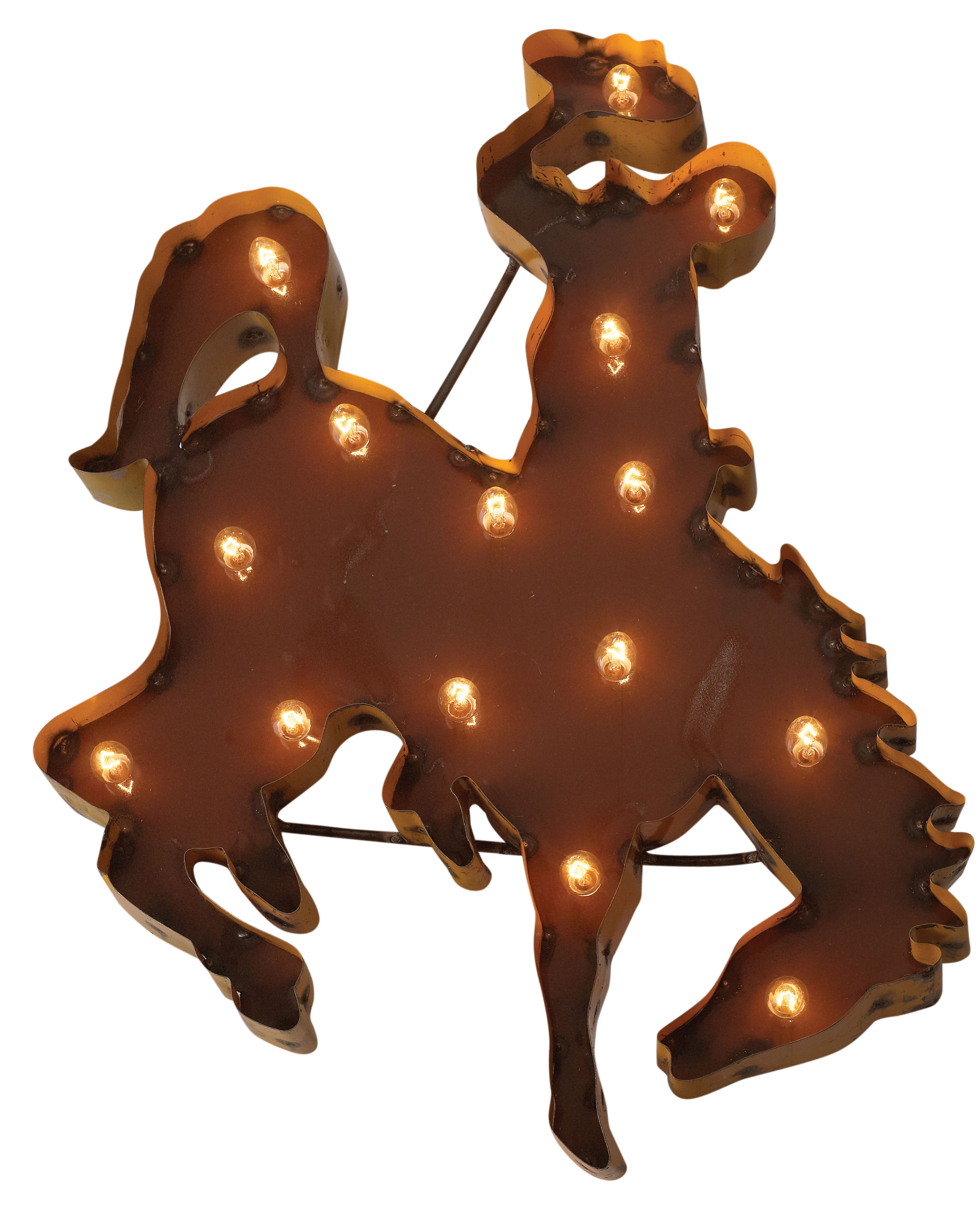 Bucking Horse Metal Lit Sign