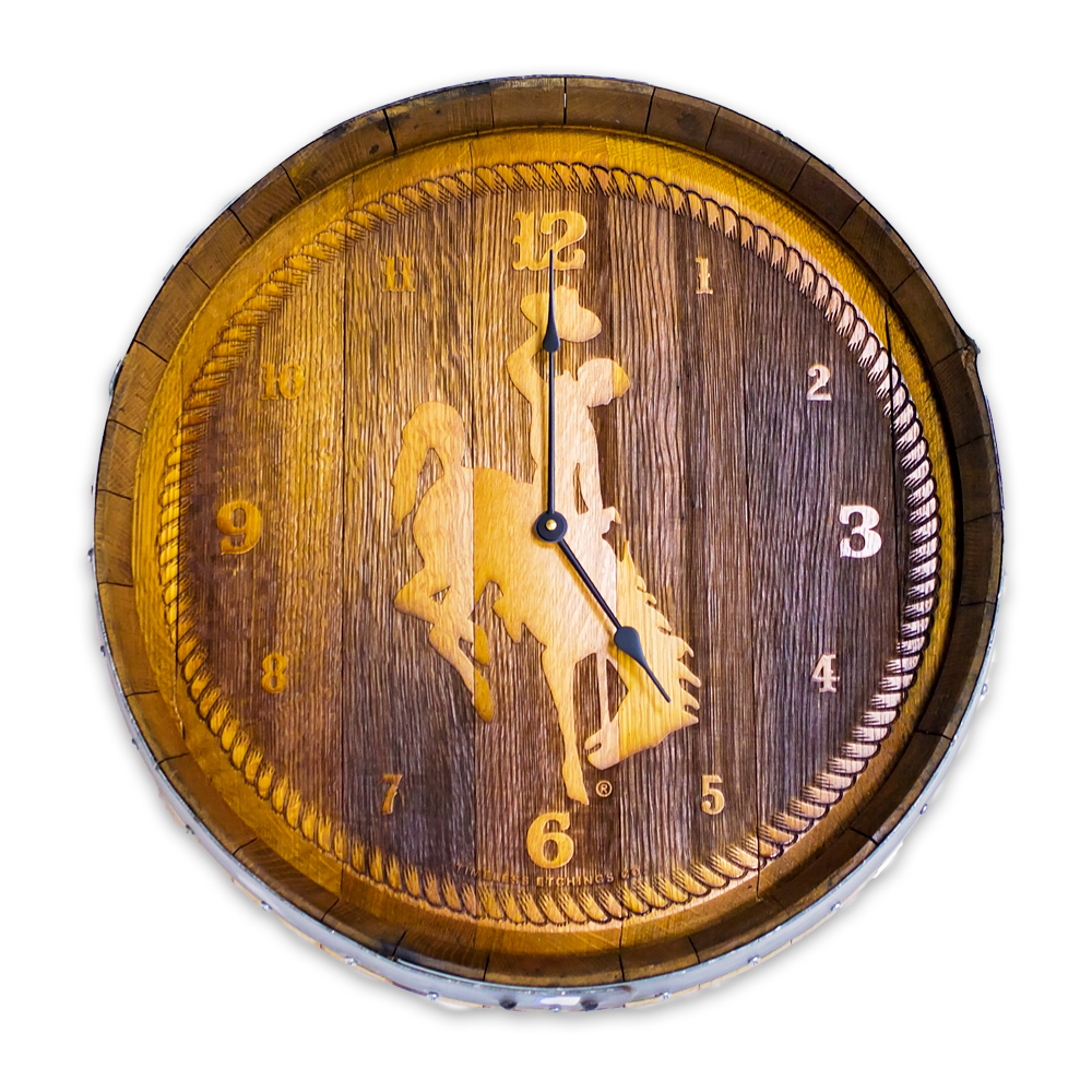7D. Timeless Etchings Co. Wine Barrel Clock University Store