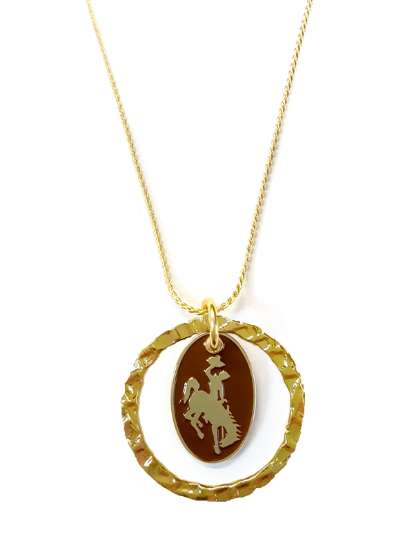 Wyoming Silvers® Oval Bucking Horse Necklace in Hammered Ring (SKU 140091431183)