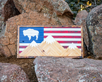 Lost Trail Wood Co. Mountainscape Buffalo Flag Wood Sign