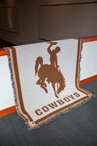 Woven Wyoming Cowboys with Bucking Horse Throw Blanket