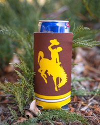 Wyoming Cowboys Stripe with Bucking Horse Slim Can Coozie