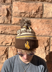 Zephyr® Wyoming Script Stripe Beanie with Bucking Horse and Pom