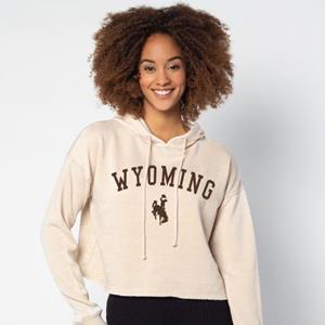 Chicka-D® Women's Cropped Hoodie Arched Wyoming over Bucking Horse