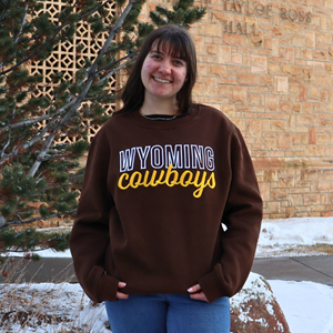 University Store® Wyoming over Cowboys Script Embroidered Crew