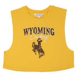 Zoozatz® Distressed Wyoming Cowboys Bucking Horse Wide Arm Tank Top - main view