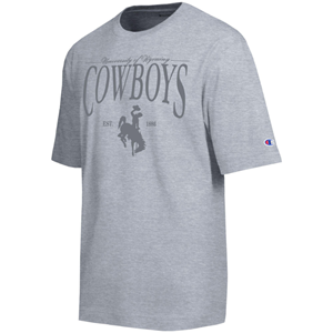 Champion® Script University of Wyoming over Large Cowboys Tee - main view