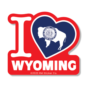 Rocky Mountain Sticker® I Heart Wyoming with State Flag Sticker - main view