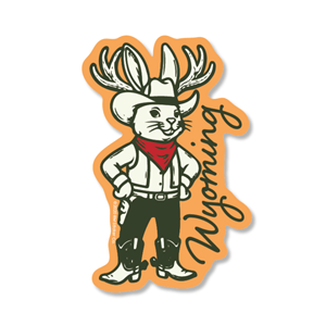 Rocky Mountain Sticker® Cowboy Jackalope with Script Wyoming Sticker - main view