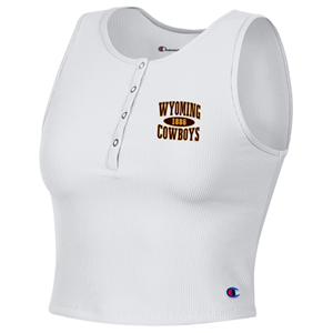 Champion® Wyoming Cowboys on Left Chest Henley Cropped Tank Top - main view